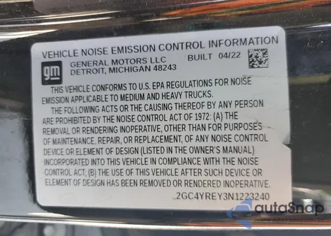 2022 Chevrolet Silverado K2500 High Country из США, поврежденный, VIN 2GC4YREY3N1223240